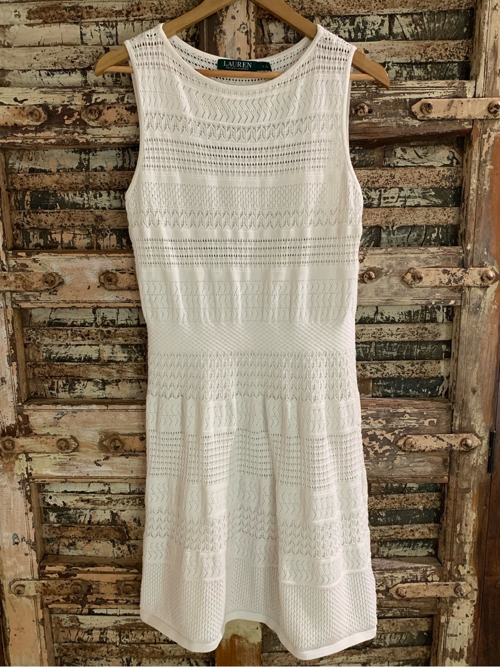 Lauren Ralph Lauren White Knit Sleeveless Dress Cocktail Wedding Beach No slip L